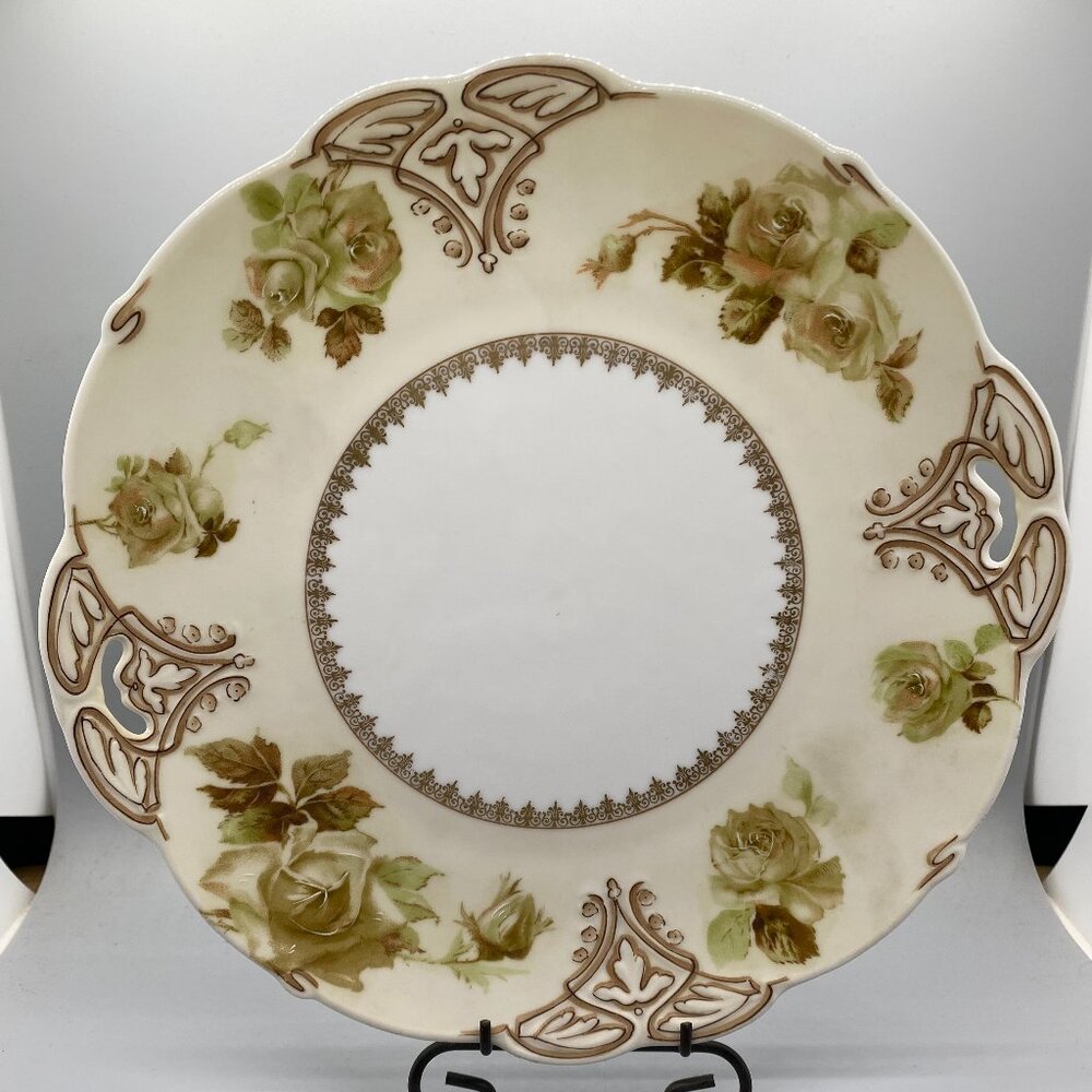 Silesia Old Glory XVI Porcelain Hand Painted Roses Cake Plate 10.25"